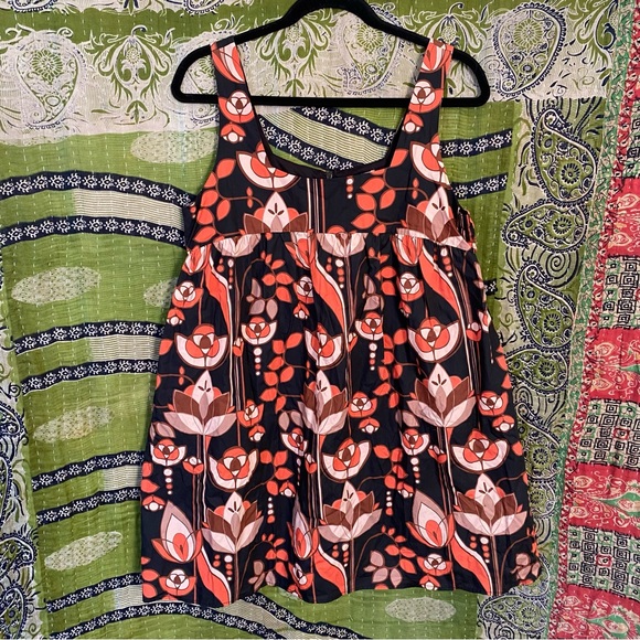 Eva Franco x Anthropologie Black Floral Retro Mod Tent Min Dress Size Medium - Picture 2 of 16